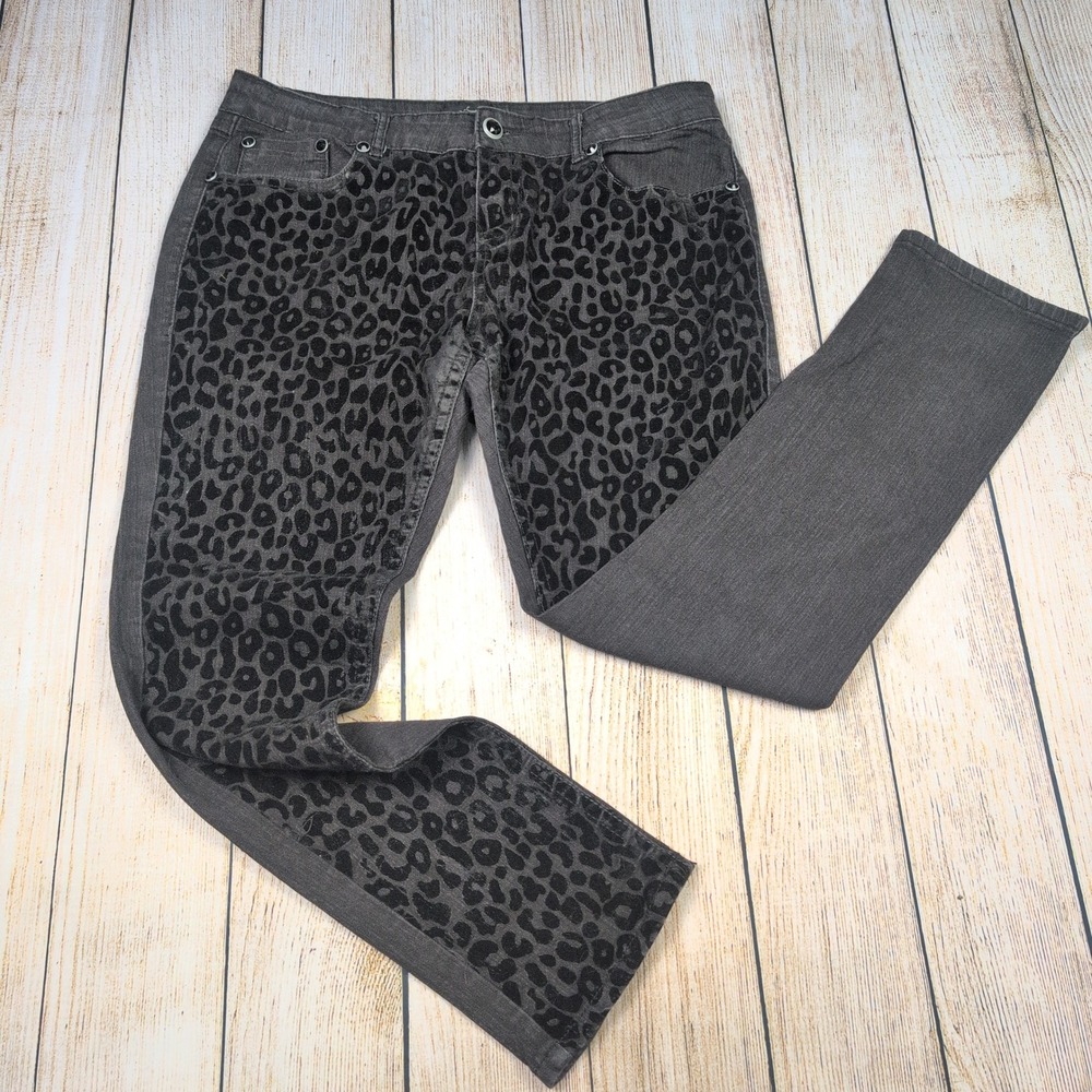 Jane‎ Doe Y2K black Leopard Print Denim Jeans Women's Size 13